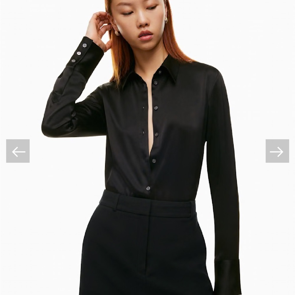 Babaton Industry Black Satin Button-Down Shirt